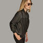 X Small Edgy Women's Studded Bomber Leather Jacket - skyjackerz