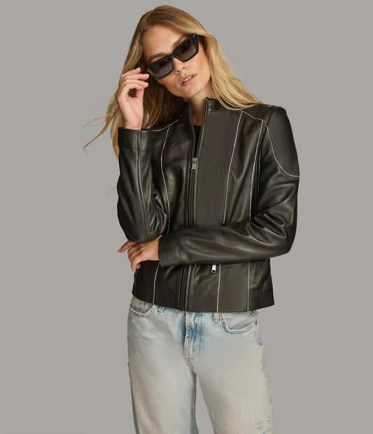 Women's Scuba Style Leather Jacket