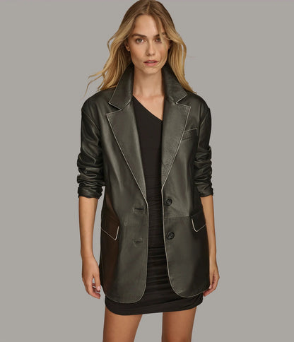 Women's Leather Blazer with Painted Edge