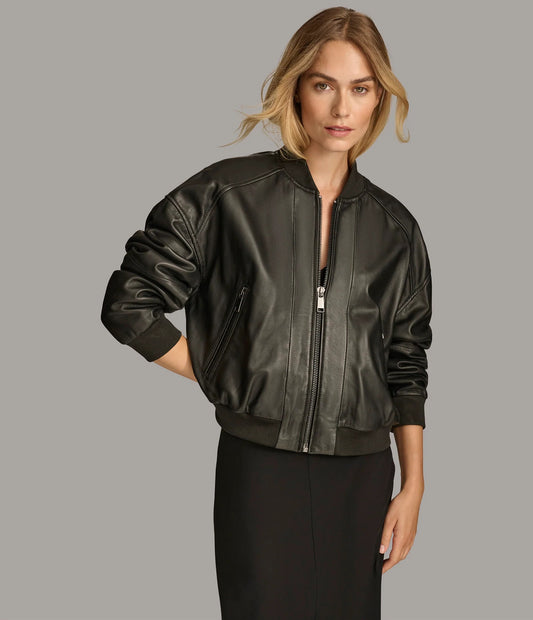 Women's Paris Style Bomber Leather Jacket