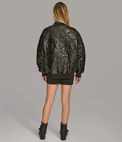 X Small Women's Quilted Bomber Leather Jacket - skyjackerz