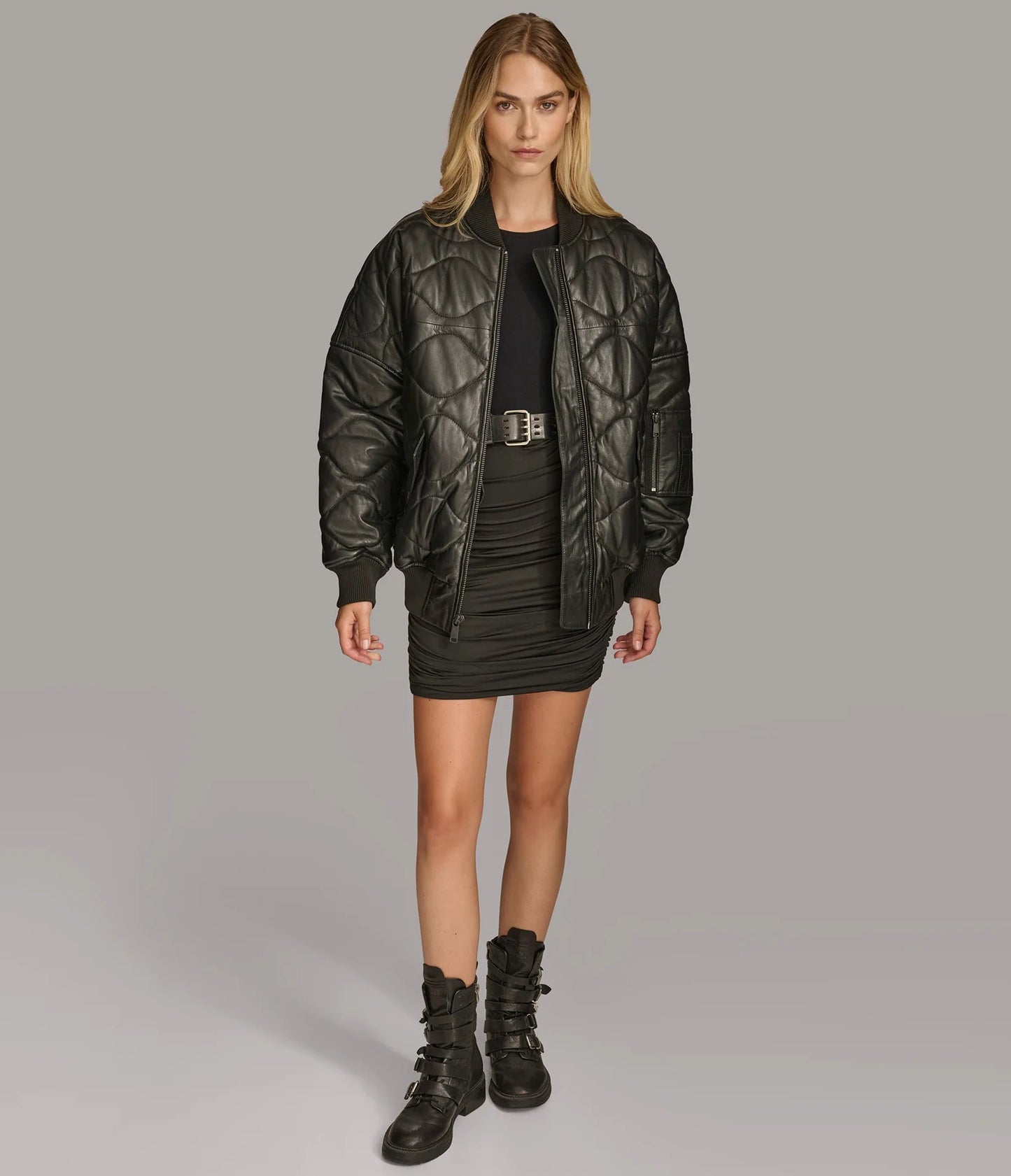 Women's Quilted Bomber Leather Jacket