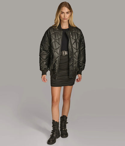 X Small Women's Quilted Bomber Leather Jacket - skyjackerz
