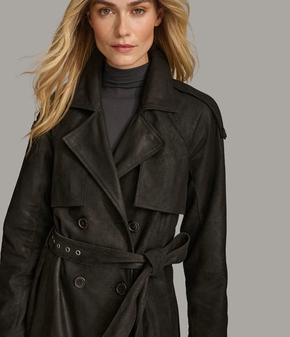 Small Women's Stylish Leather Trench Coat - skyjackerz