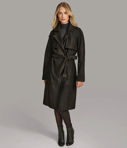 Small Women's Stylish Leather Trench Coat - skyjackerz