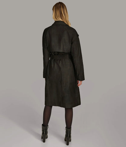 Small Women's Stylish Leather Trench Coat - skyjackerz