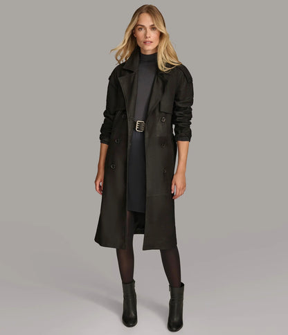 Small Women's Stylish Leather Trench Coat - skyjackerz