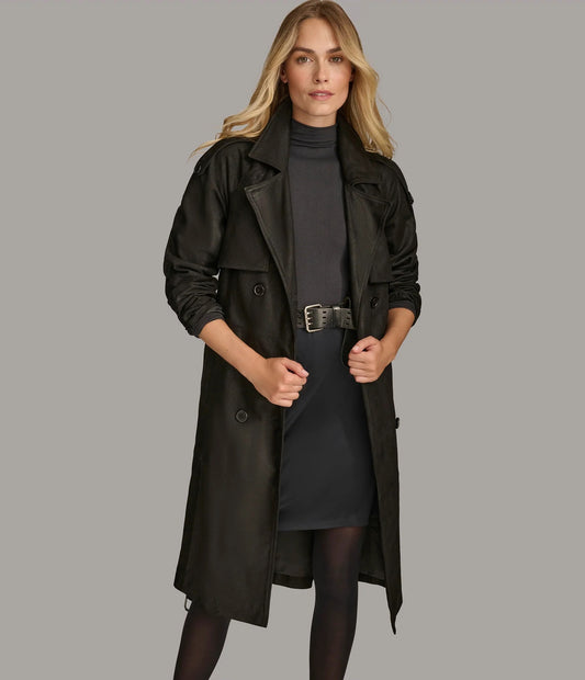 Women's Stylish Leather Trench Coat