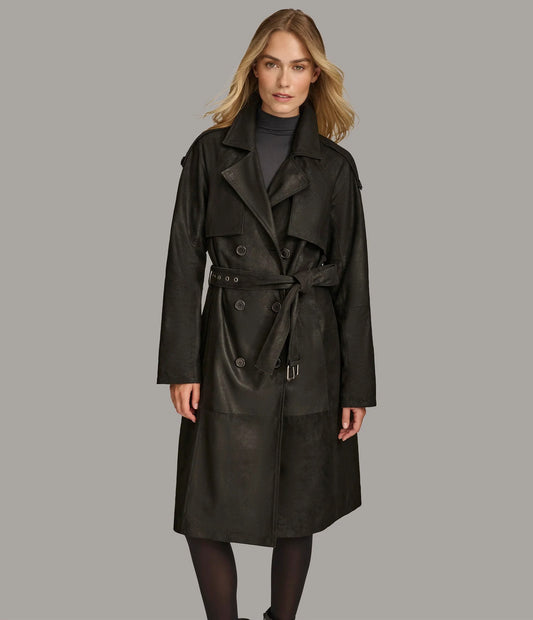 Small Women's Stylish Leather Trench Coat - skyjackerz