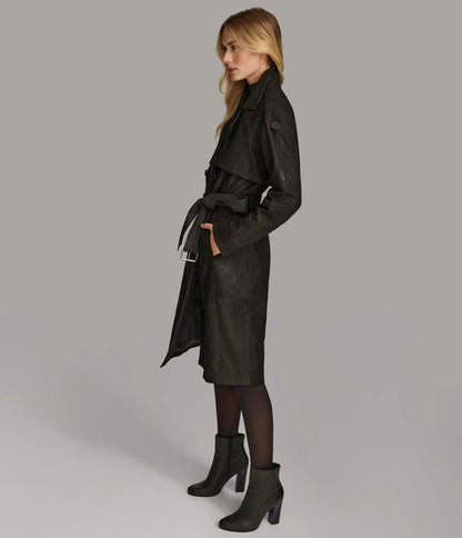 Small Women's Stylish Leather Trench Coat - skyjackerz