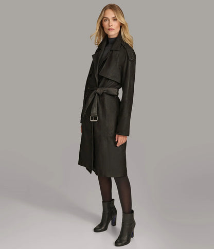 Small Women's Stylish Leather Trench Coat - skyjackerz