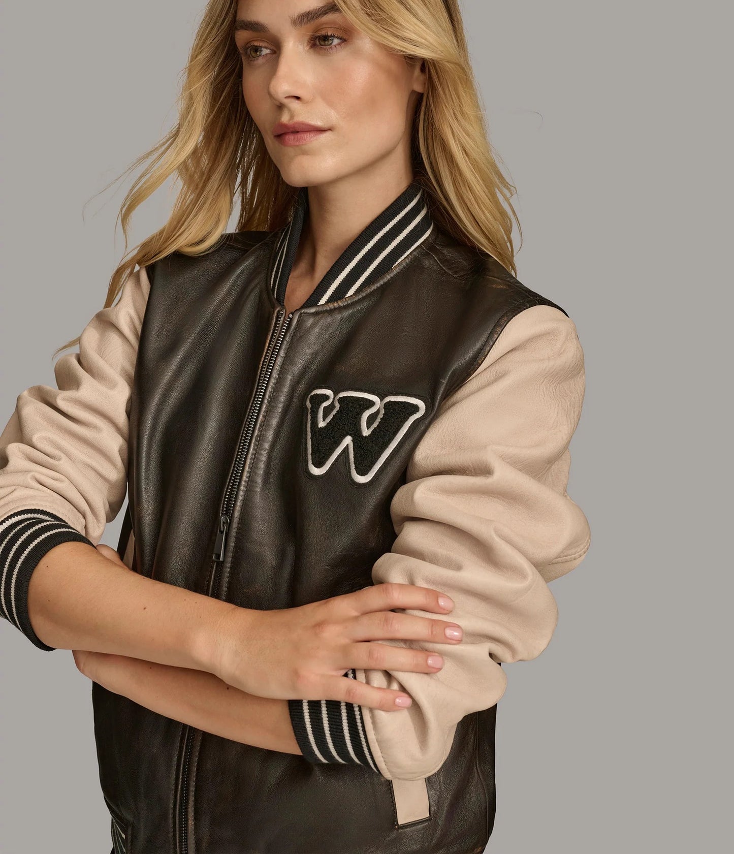 X Small Women's Varsity Style Casual Leather Jacket - skyjackerz