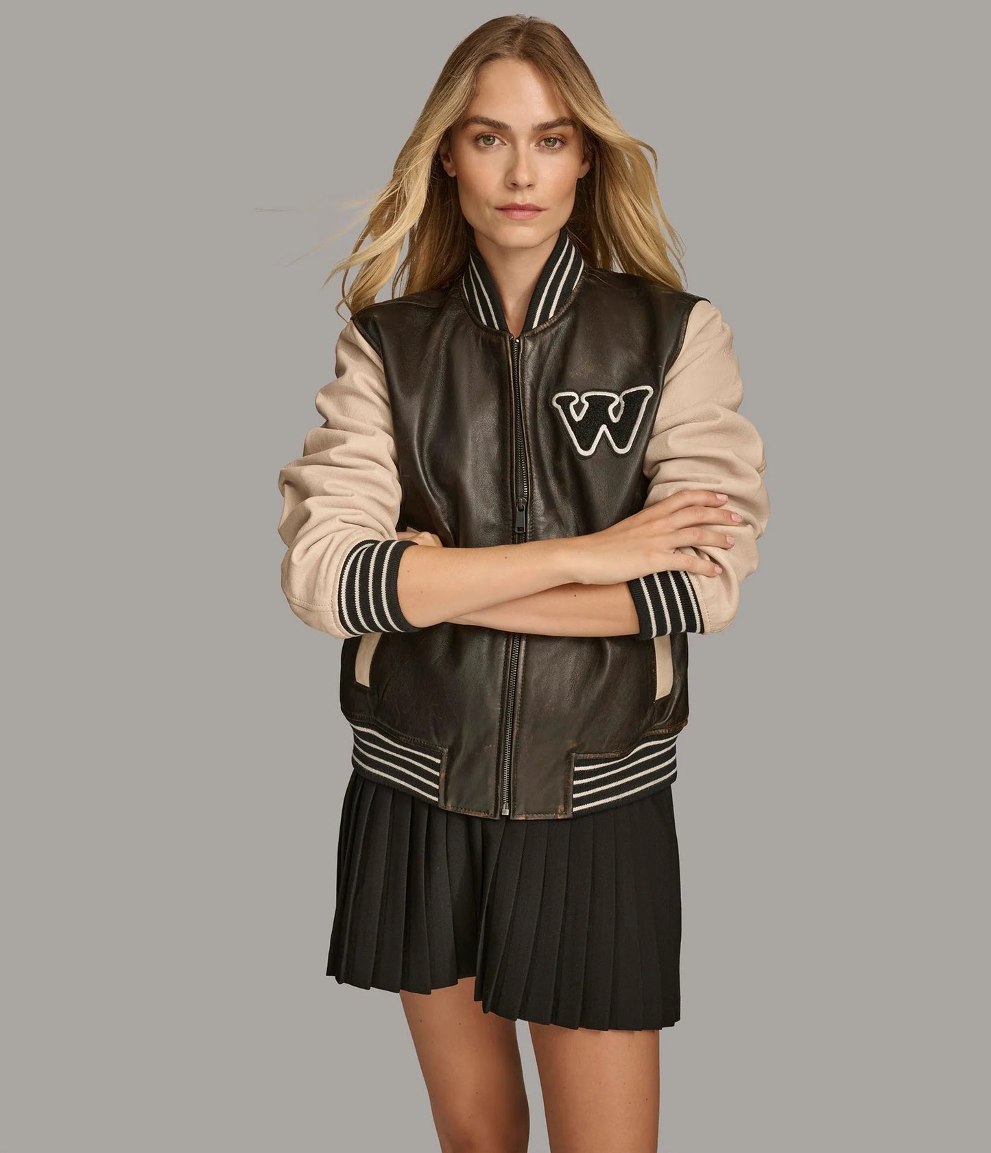 Women's Varsity Style Casual Leather Jacket