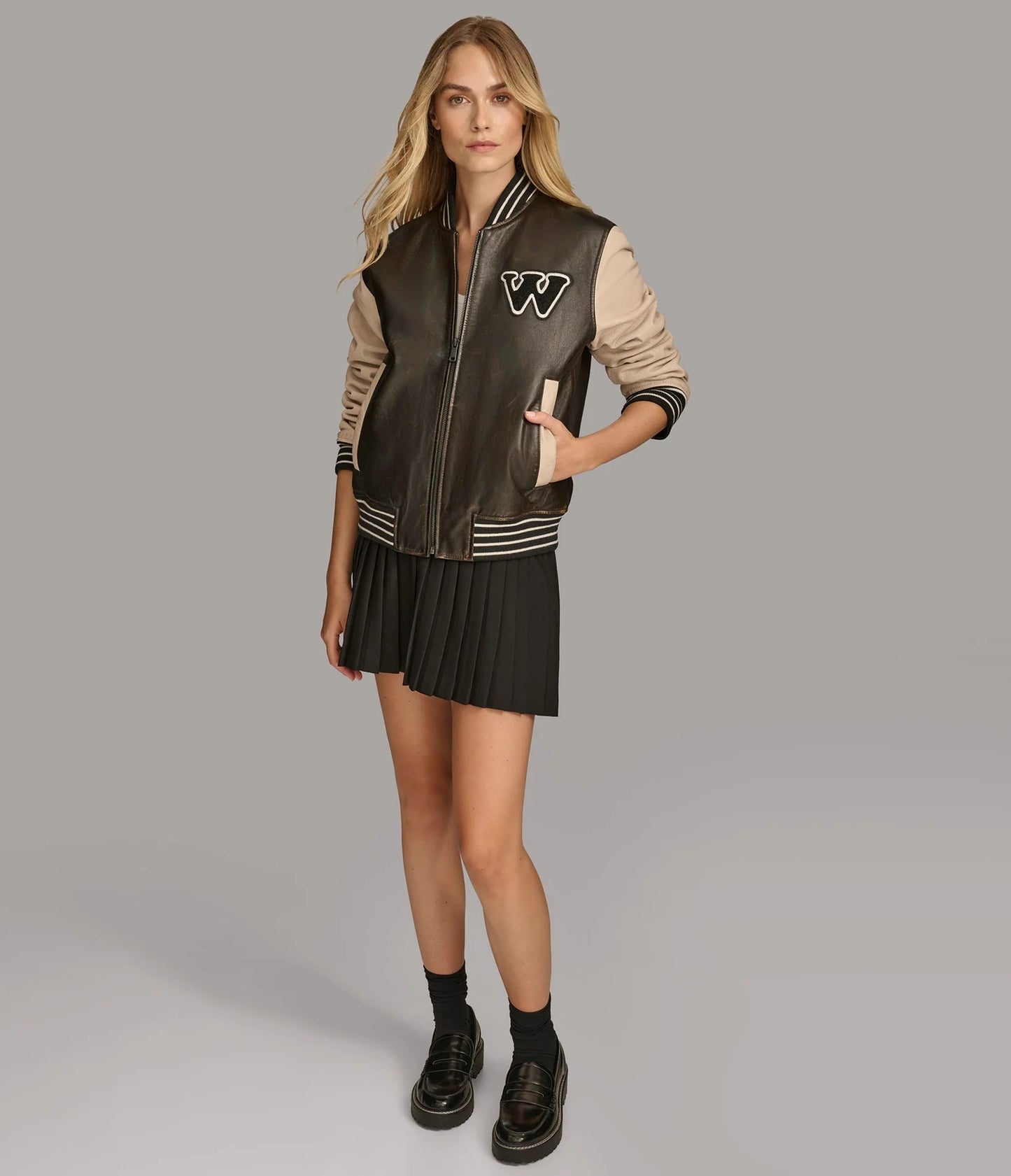 Women's Varsity Style Casual Leather Jacket