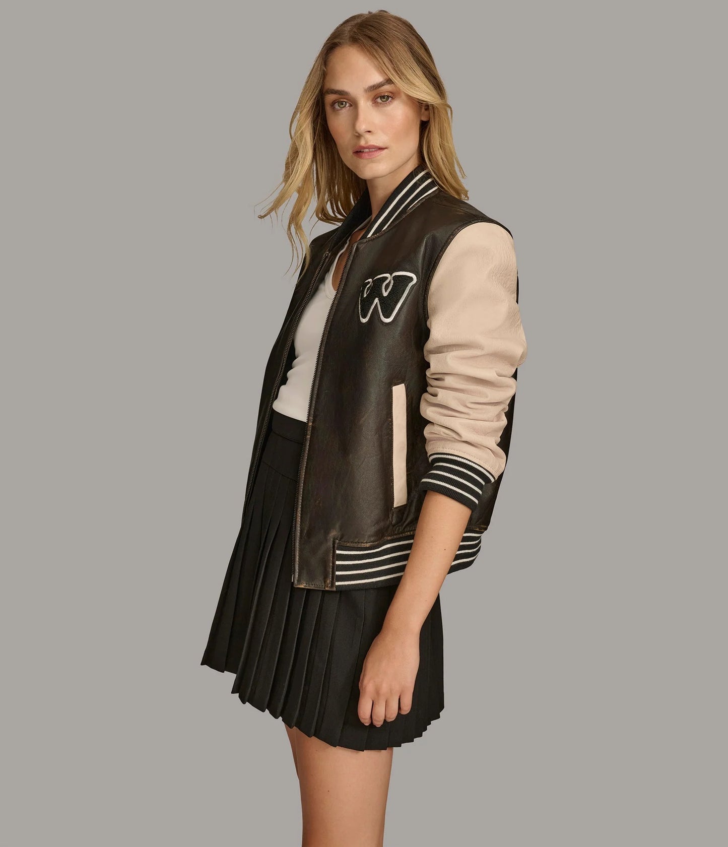 Women's Varsity Style Casual Leather Jacket