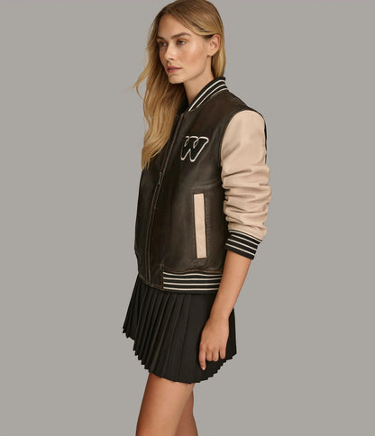 X Small Women's Varsity Style Casual Leather Jacket - skyjackerz