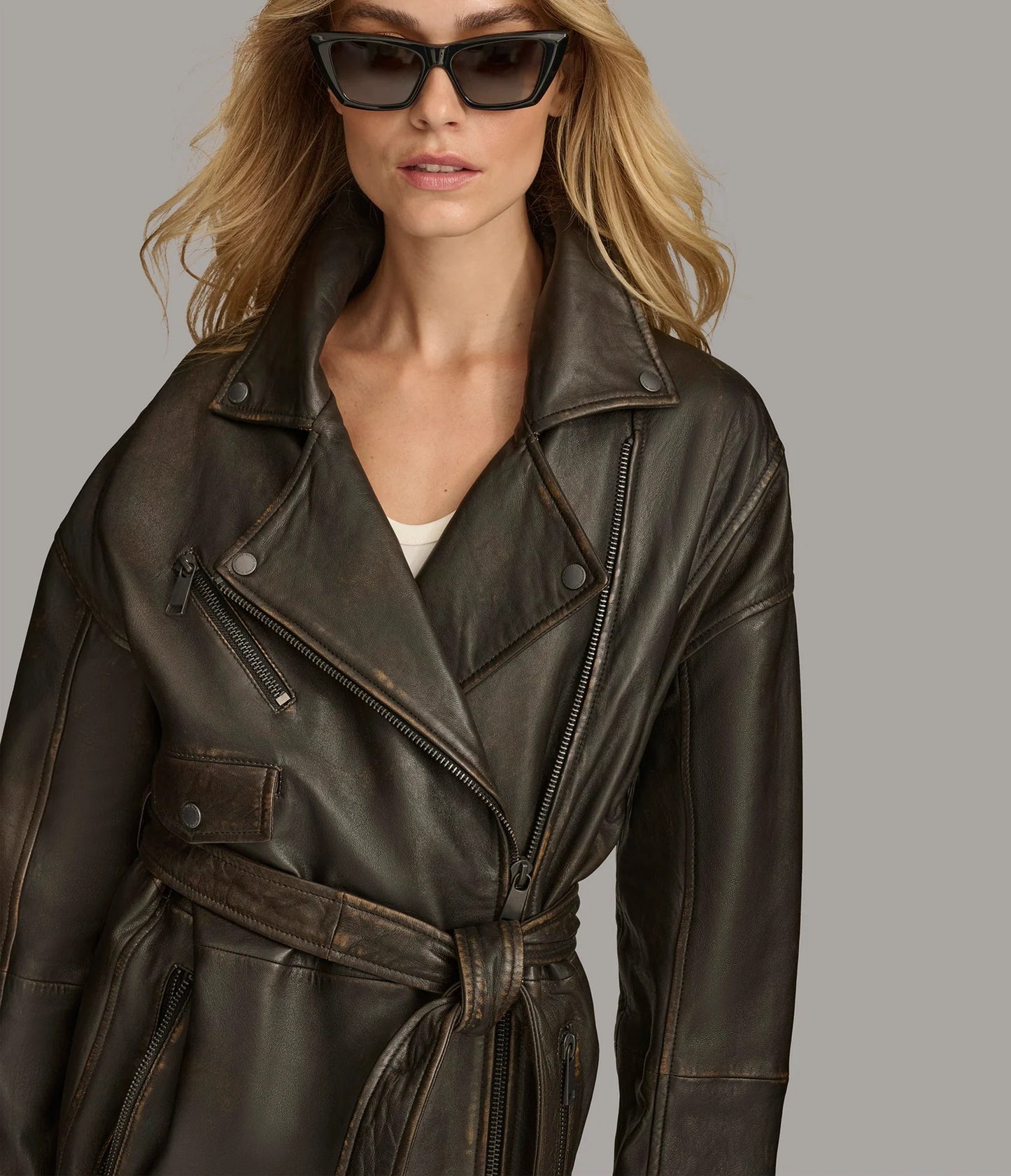 Women's Designer Washed Moto Trench Coat