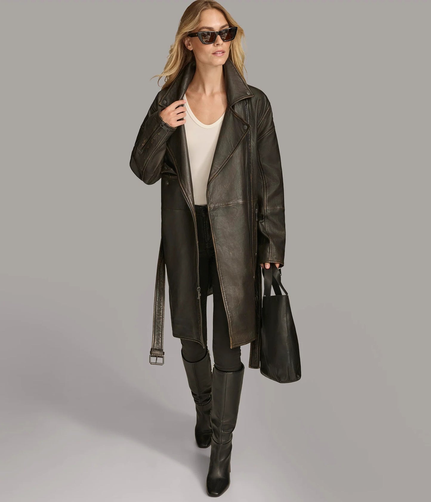 Women's Designer Washed Moto Trench Coat