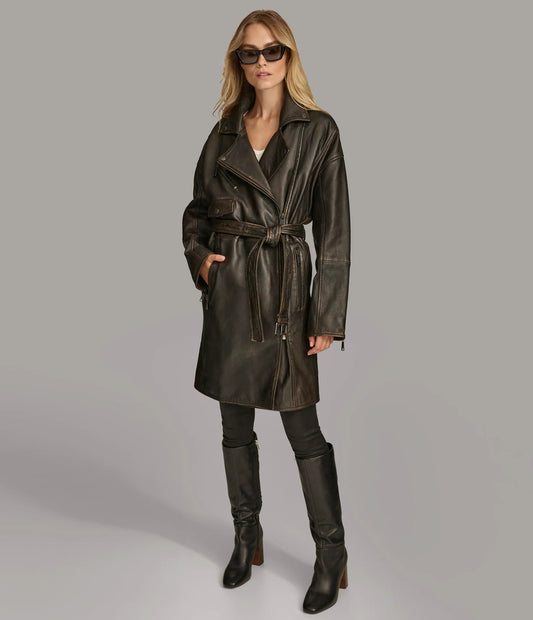 Women's Designer Washed Moto Trench Coat