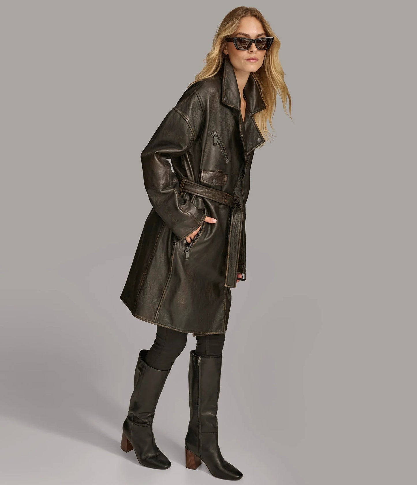 Women's Designer Washed Moto Trench Coat