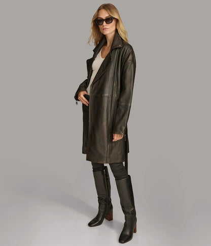 Small Women's Designer Washed Moto Trench Coat - skyjackerz