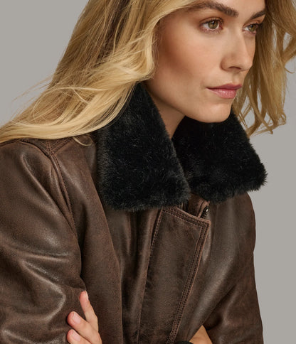 X Small Women's Fur Lined Bomber Leather Jacket - skyjackerz
