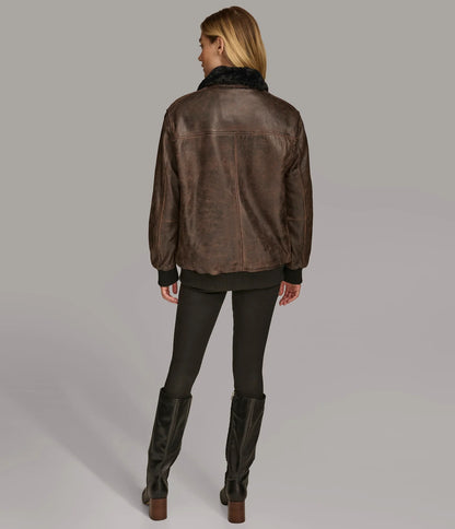 X Small Women's Fur Lined Bomber Leather Jacket - skyjackerz