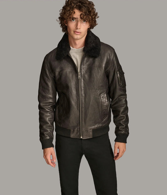 Medium Men's Ace Bomber Leather Jacket - skyjackerz