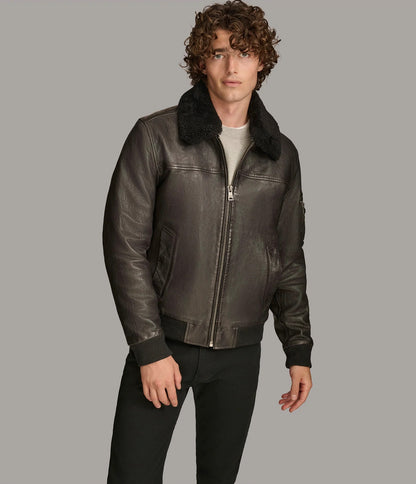 Medium Men's Ace Bomber Leather Jacket - skyjackerz
