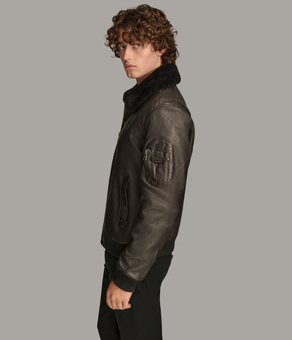 Medium Men's Ace Bomber Leather Jacket - skyjackerz