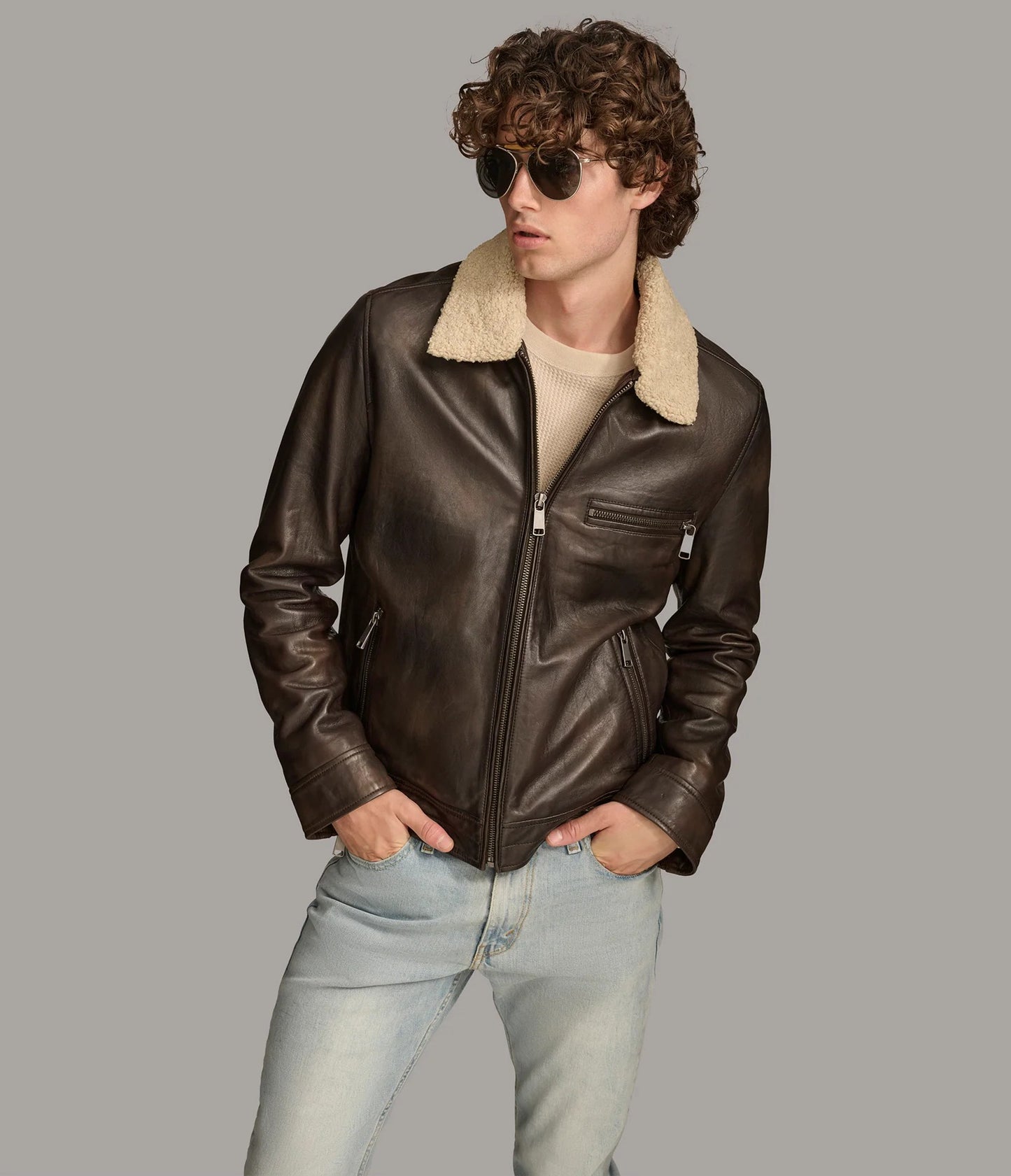 Men's Zip-up Collar Leather Jacket