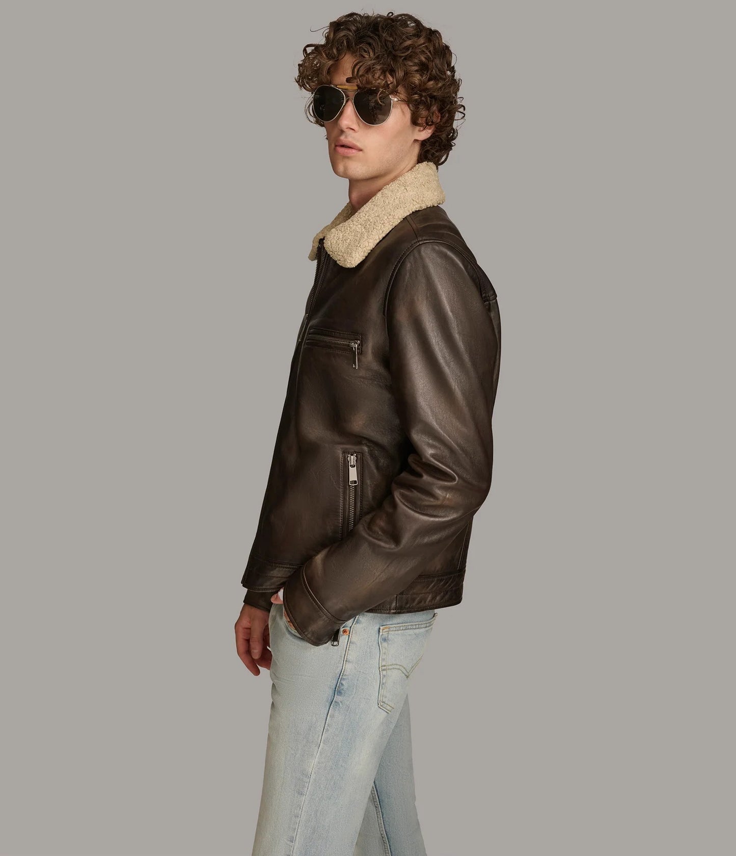 Men's Zip-up Collar Leather Jacket