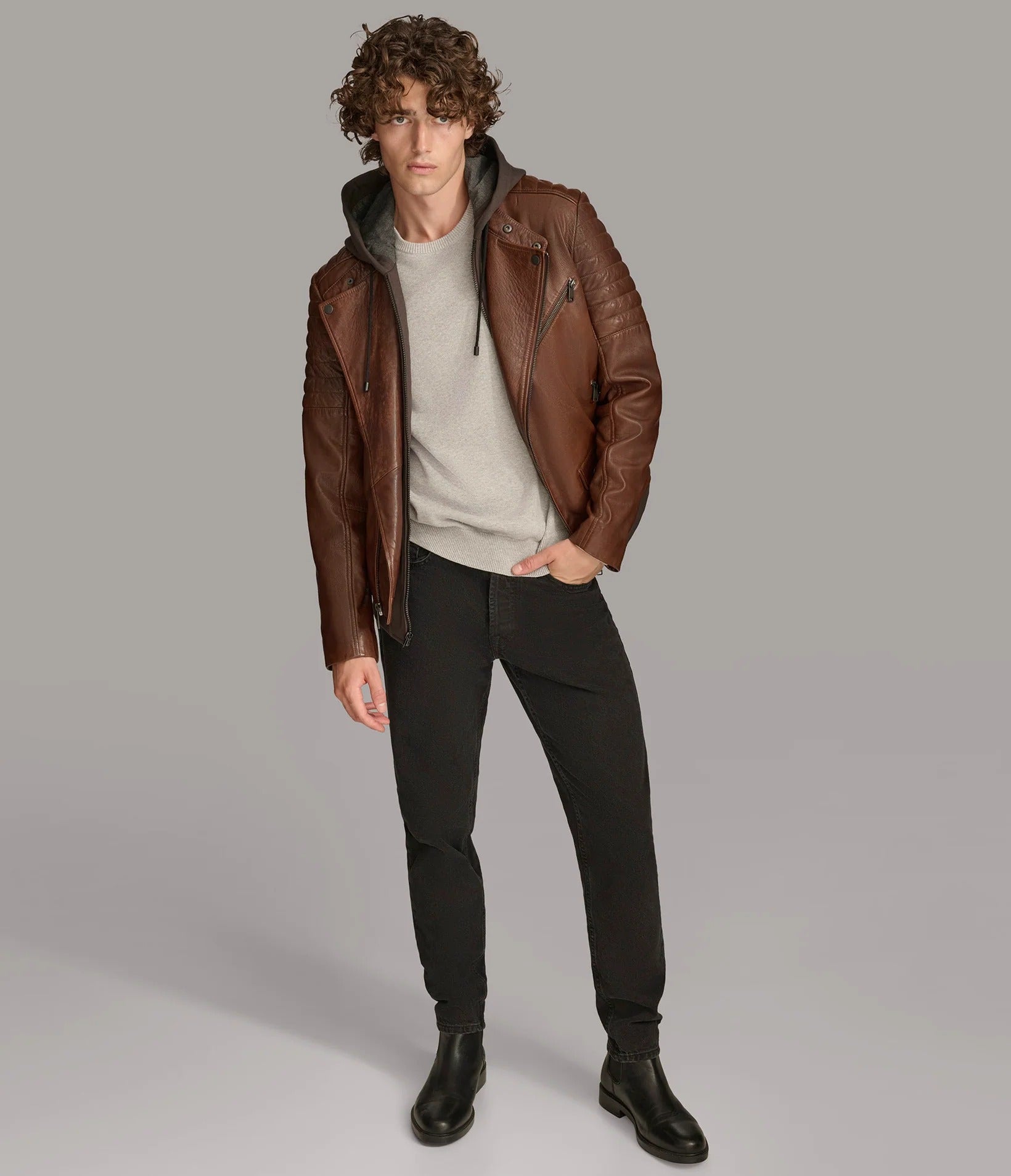 Medium Men's Retro Biker Leather Jacket - skyjackerz