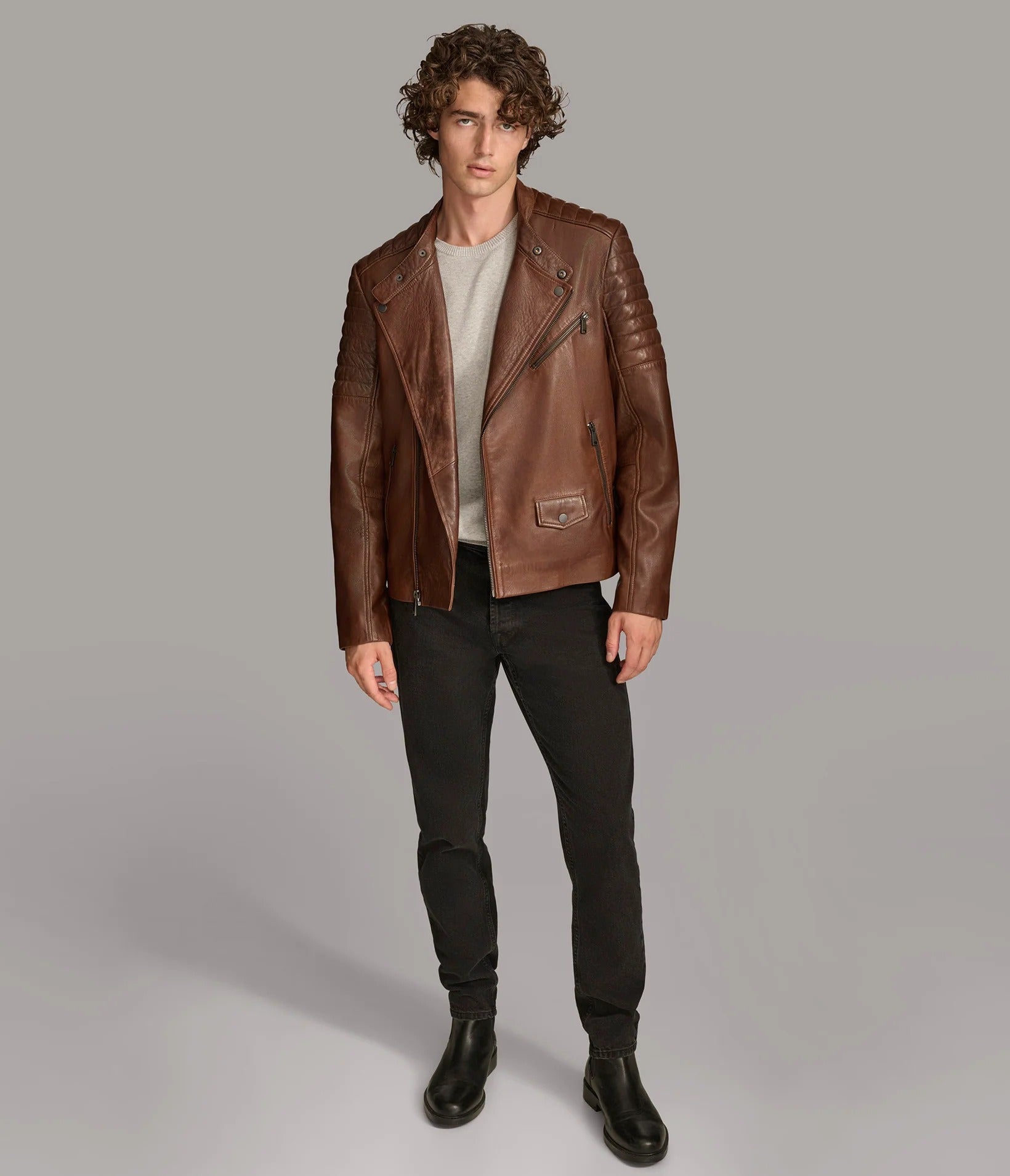 Medium Men's Retro Biker Leather Jacket - skyjackerz