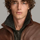 Men's Zip Up Leather Jacket with Removable Collar