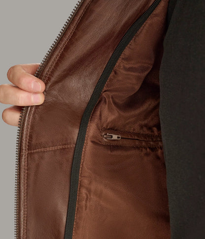 Medium Men's Zip Up Leather Jacket with Removable Collar - skyjackerz