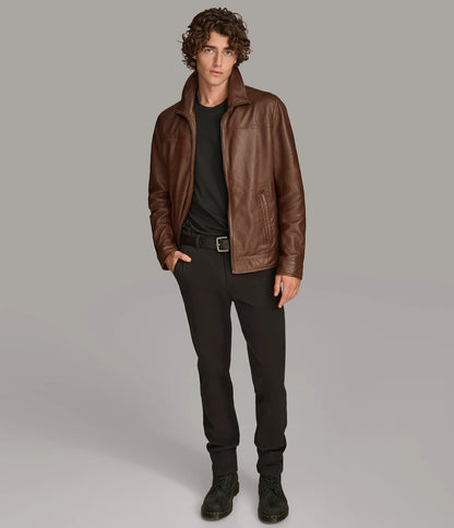 Medium Men's Zip Up Leather Jacket with Removable Collar - skyjackerz