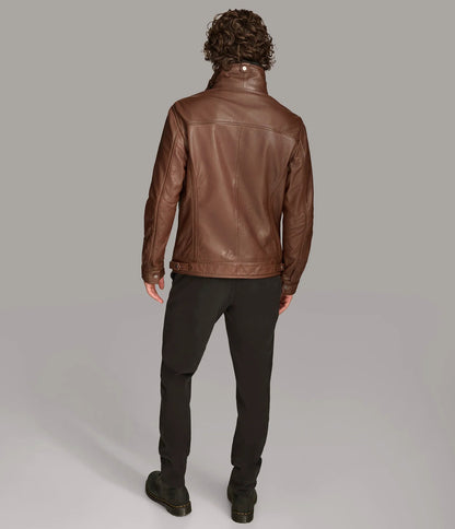 Medium Men's Zip Up Leather Jacket with Removable Collar - skyjackerz
