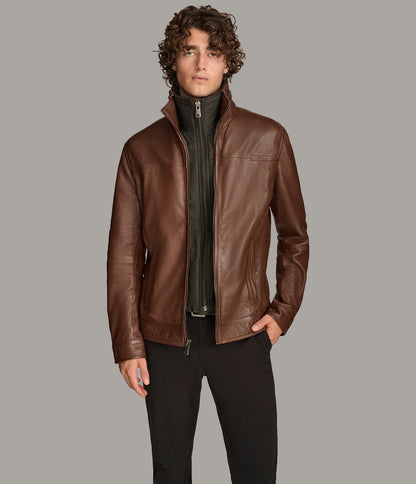 Medium Men's Zip Up Leather Jacket with Removable Collar - skyjackerz