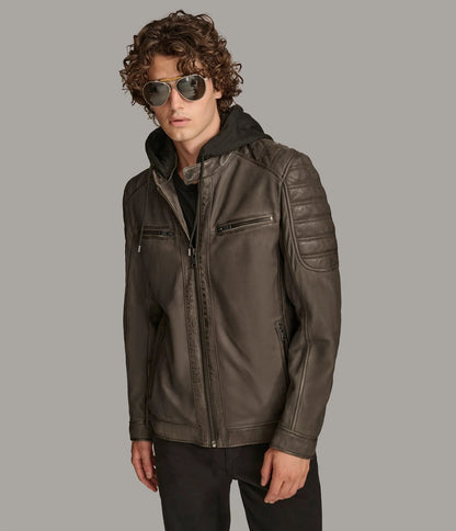 Men's Hooded Casual Leather Jacket