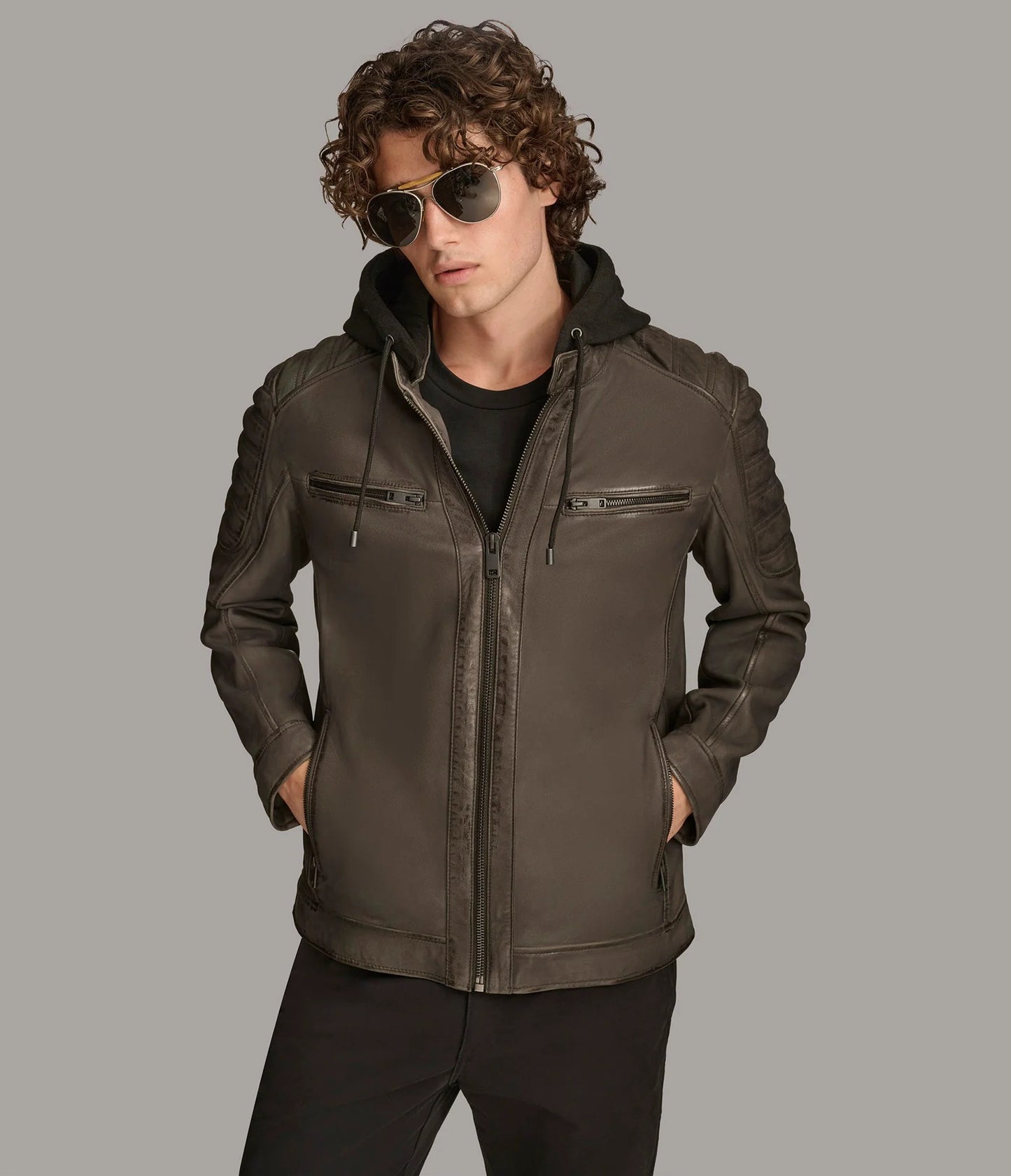 Men's Hooded Casual Leather Jacket