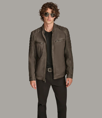 Medium Men's Hooded Casual Leather Jacket - skyjackerz