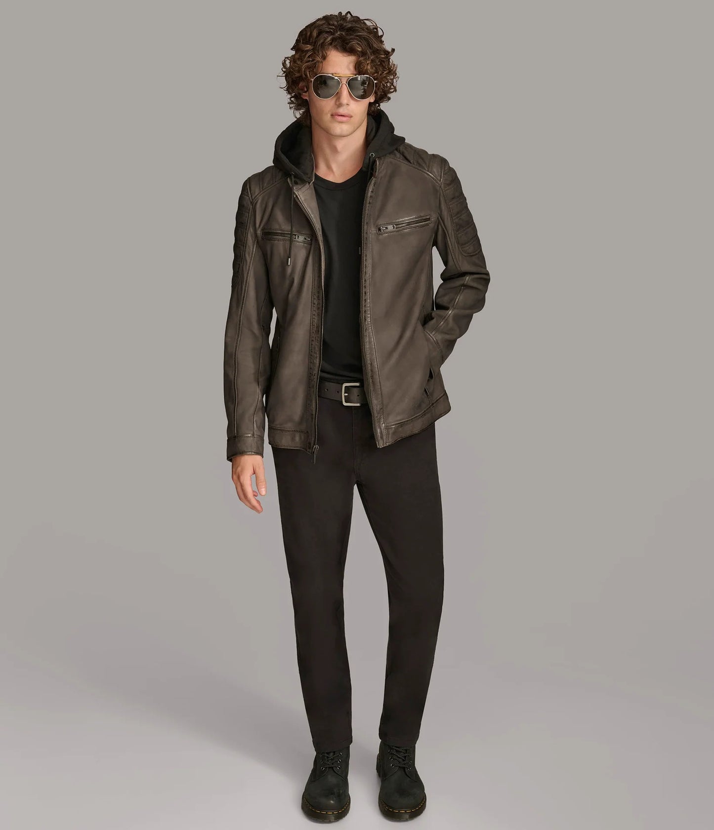 Men's Hooded Casual Leather Jacket