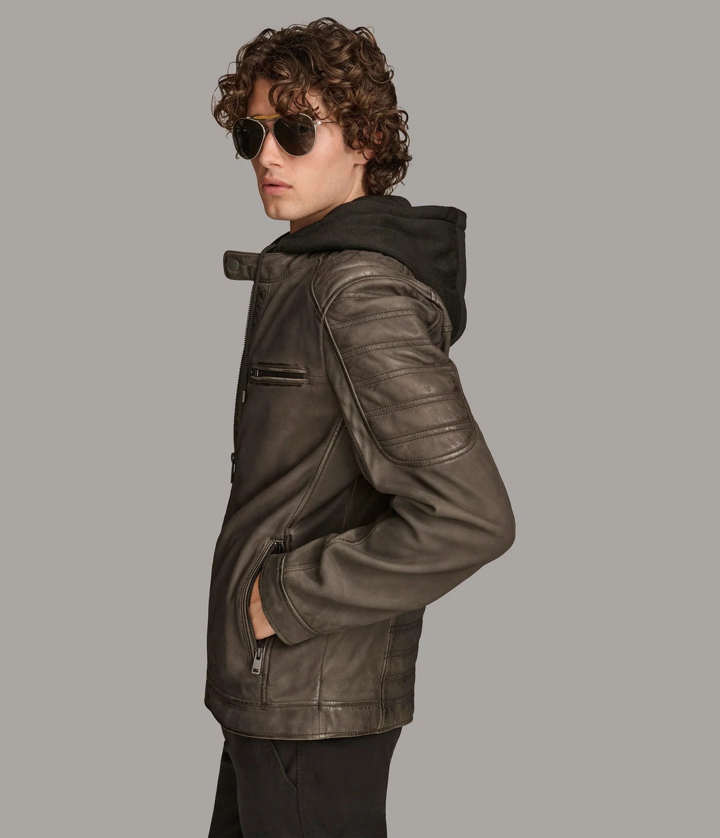 Men's Hooded Casual Leather Jacket