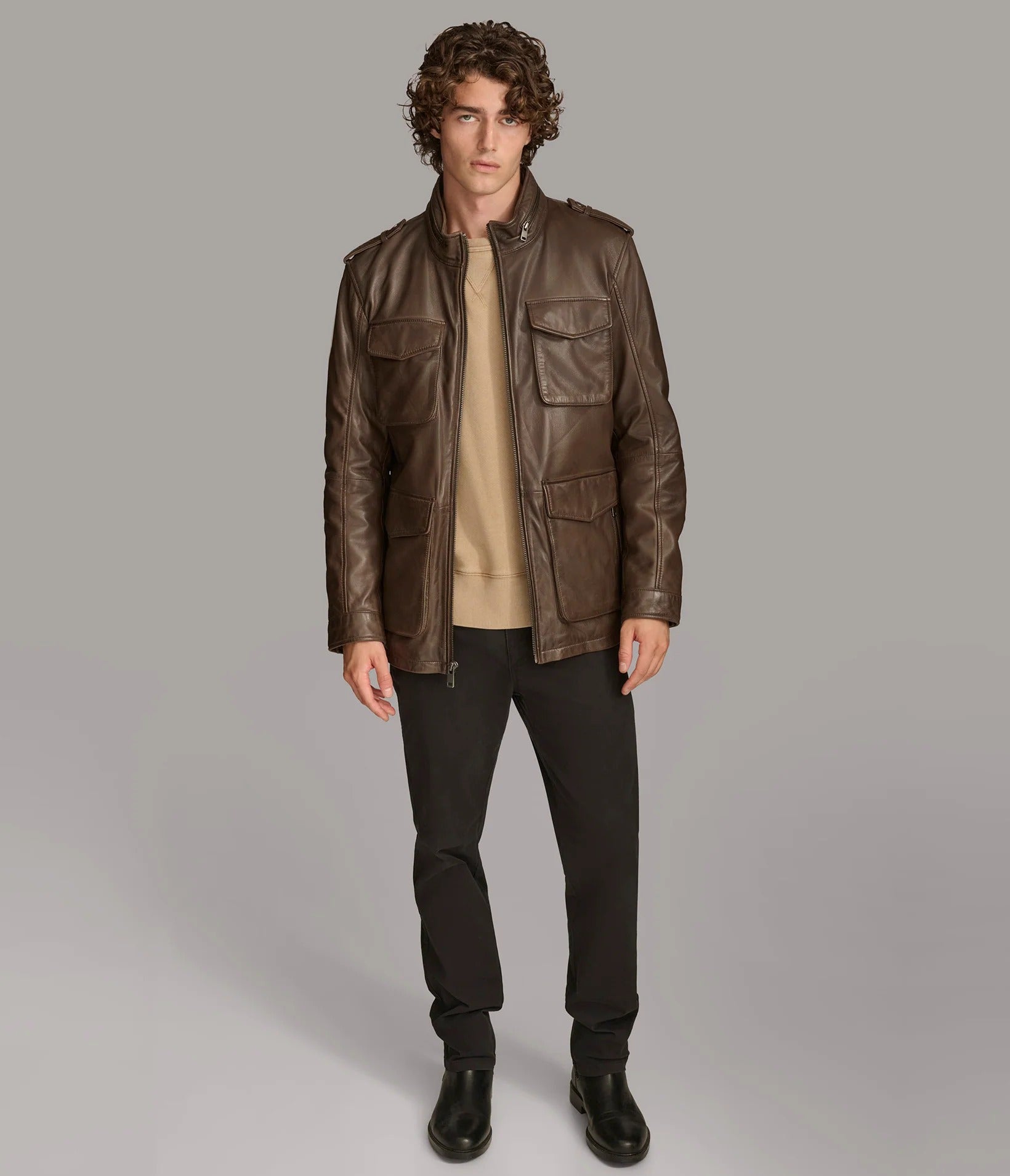 Medium Men's Field Style Leather Jacket - skyjackerz