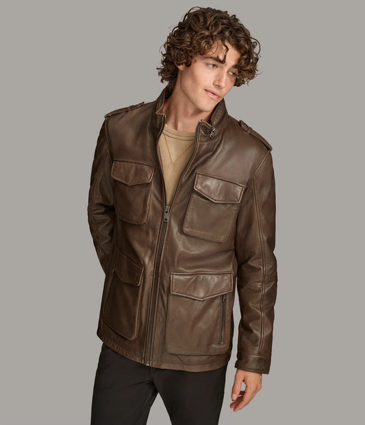 Medium Men's Field Style Leather Jacket - skyjackerz