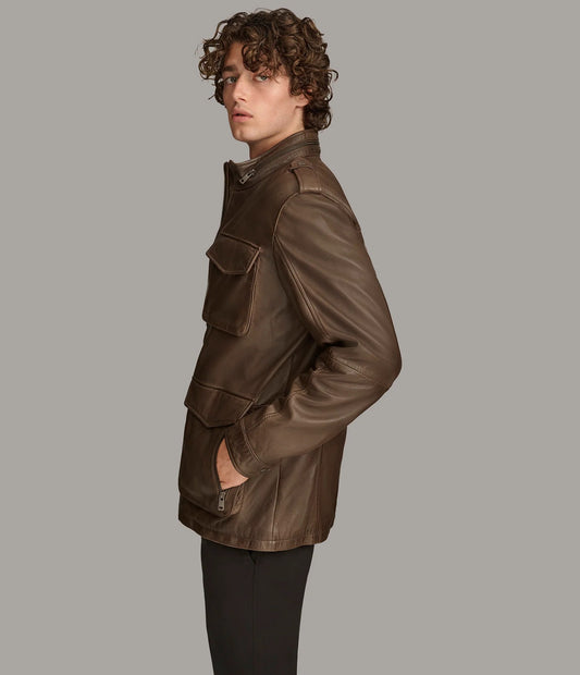 Medium Men's Field Style Leather Jacket - skyjackerz