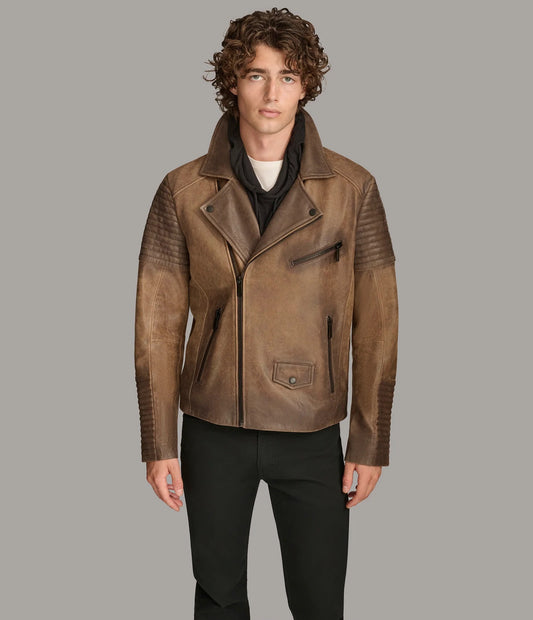 Medium Men's Padded Moto Leather Jacket - skyjackerz