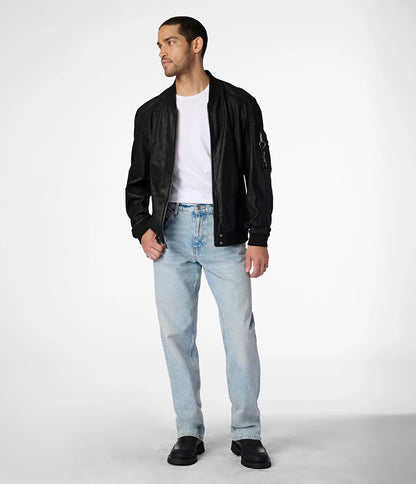 Medium Men's Leather Casual Bomber Jacket - skyjackerz