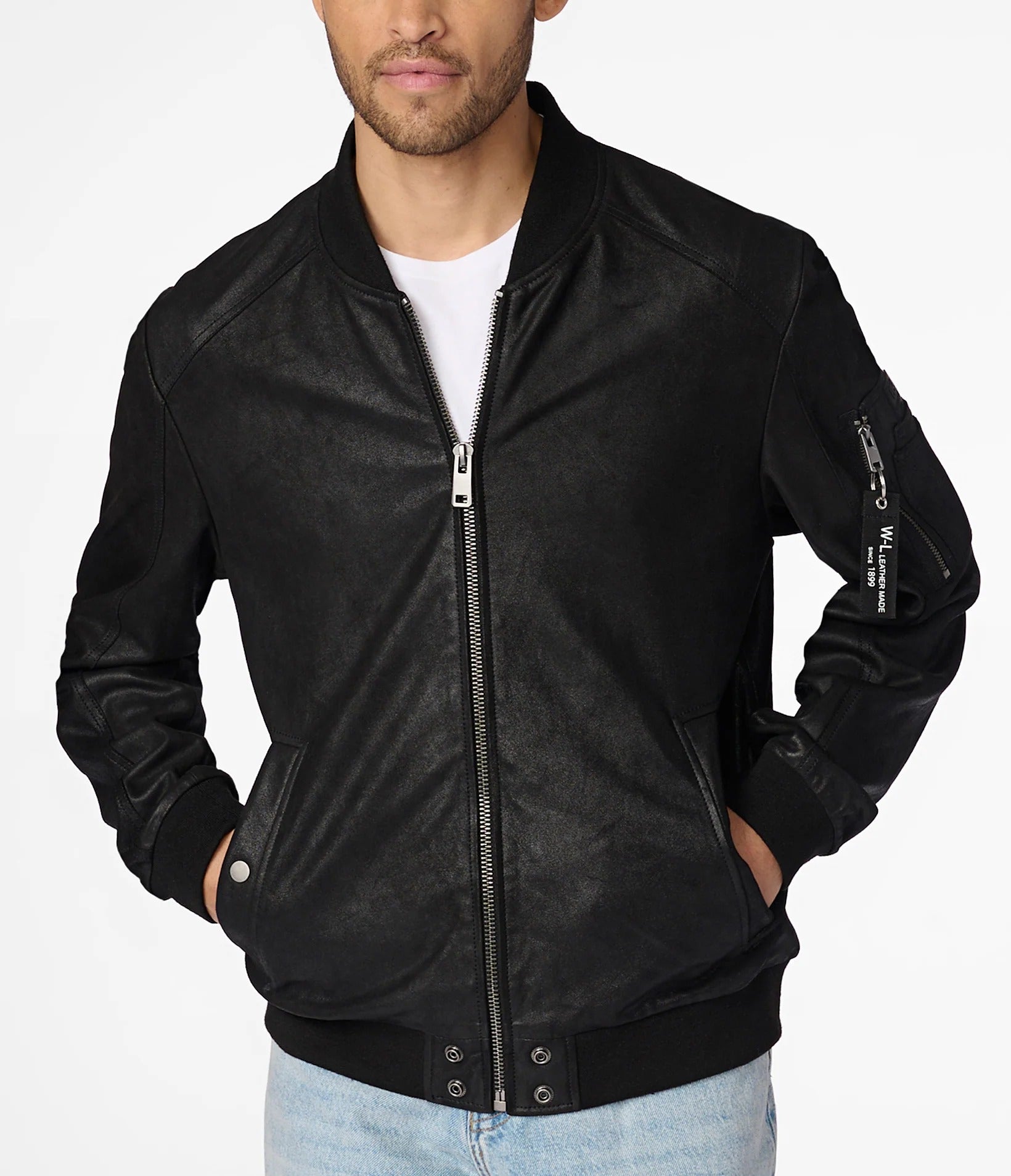 Medium Men's Leather Casual Bomber Jacket - skyjackerz